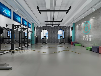 Spacious Modern Fitness Gym With Workout Equipment Mirrors And Training Area 3d model