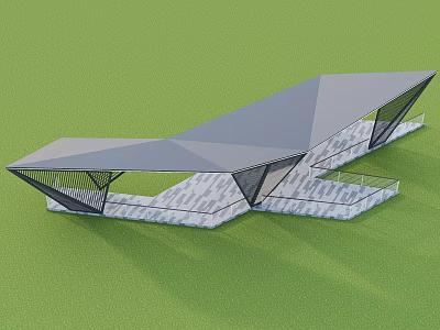 Modern Pergola with Geometric Roof Design Metal Frame and Stone Slab Floor 3d model