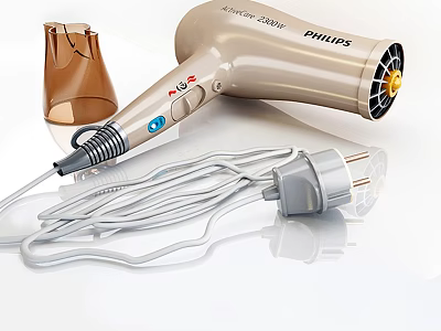 Philips SalonDry Pro Hair Dryer With Brown Nozzle White Cable And Plug 3d model