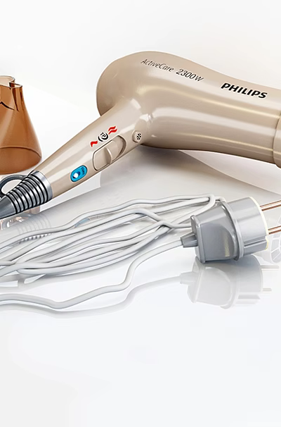 Philips SalonDry Pro Hair Dryer With Brown Nozzle White Cable And Plug 3d model