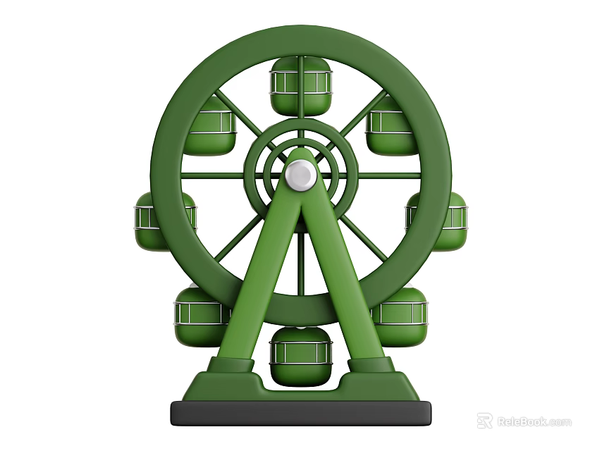 Green Ferris Wheel Art Installation With Circular Structure And Decorative Cabins 3d model 
