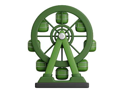 Green Ferris Wheel Art Installation With Circular Structure And Decorative Cabins 3d model