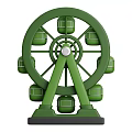 Green Ferris Wheel Art Installation With Circular Structure And Decorative Cabins 3d model
