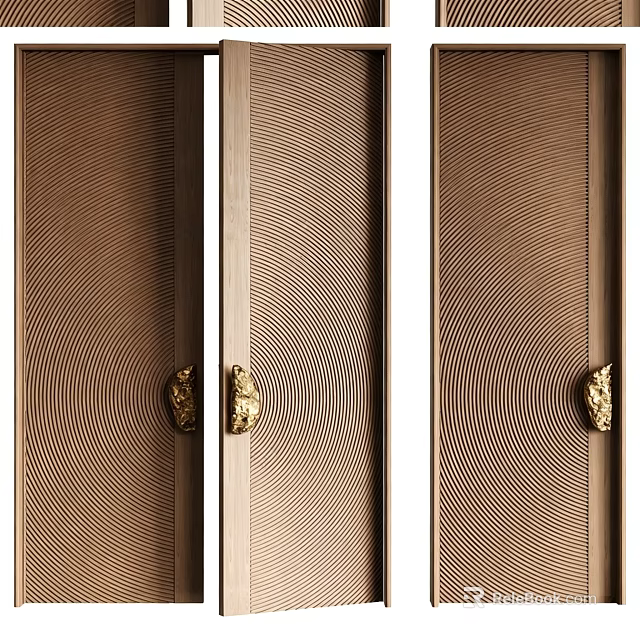 Elegant Modern Double Doors With Metallic Texture And Golden Handles Design 3d model 