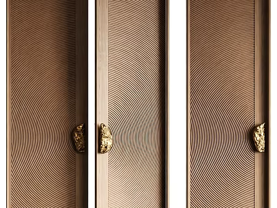 Elegant Modern Double Doors With Metallic Texture And Golden Handles Design 3d model