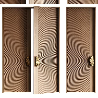 Elegant Modern Double Doors With Metallic Texture And Golden Handles Design 3d model