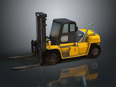 Yellow Heavy Duty Forklift With Black Cab Cargo Forks And Tyres 3d model