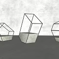 Three Modern Geometric Frame Floor Lamps With White Shade On Reflective Surface And Gray Wall
