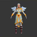 Fantasy Character With White Yellow Costume Red Heart Decoration Red White Boots And Golden Wings