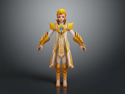 Golden Haired Female Character With White And Gold Decorative Armor And Blue Gemstone 3d model