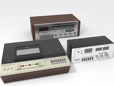 Vintage Audio Equipment Set With Tape Recorder Radio And Wooden Control Panels 3d model