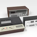 Vintage Audio Equipment Set With Tape Recorder Radio And Wooden Control Panels