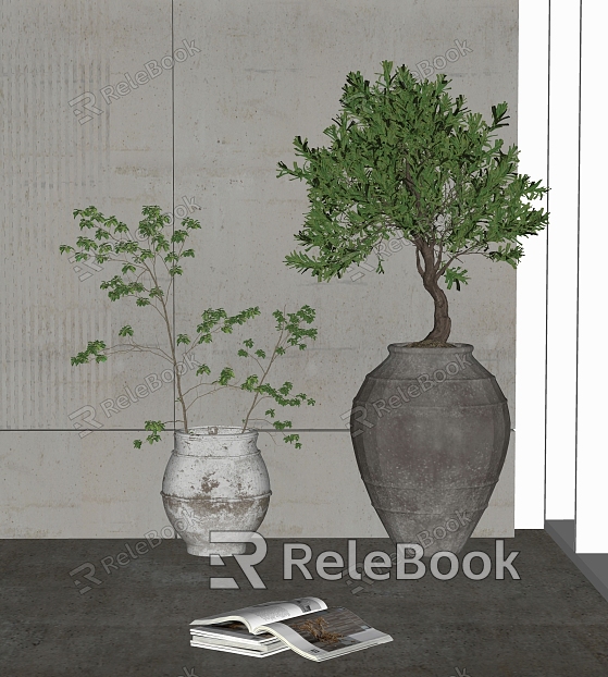 Silly potted plants, green plants, bonsai plants model