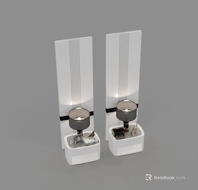 Two Modern White Lamps With Vertical Stripes Round Heads And Square Bases 3d model 