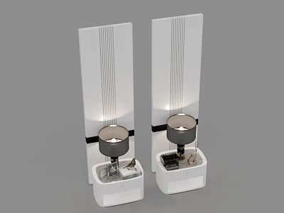 Two Modern White Lamps With Vertical Stripes Round Heads And Square Bases 3d model