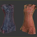 Blue and Pink Denim Sleeveless Dresses With Ruffled Hem and Decorative Details