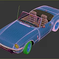 Vintage Blue Convertible Car with Brown Seats Black Top and White Wheels Retro Design