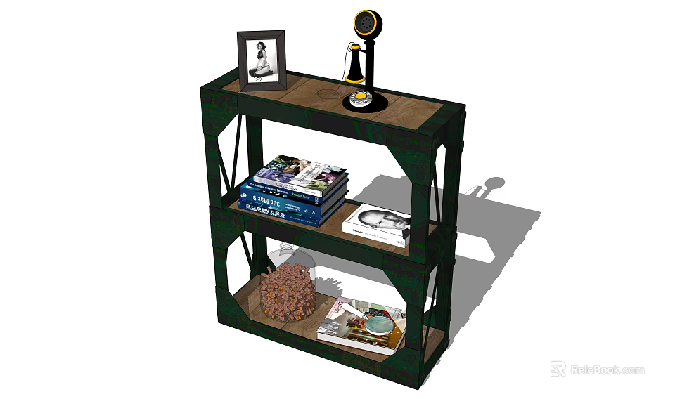 Industrial Style Bookshelf With Multiple Shelves Books Decorative Items and Table Lamp 3d model 