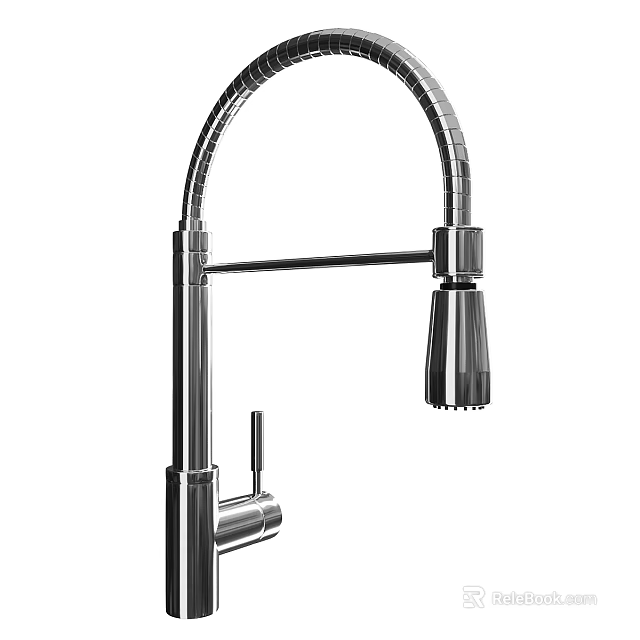 Modern Kitchen Faucet with Chrome Finish Single Handle and Pull Down Sprayer 3d model