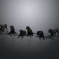 Black Dogs With Red Glowing Eyes In Various Poses On Gray Background