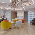 Modern Leisure Activity Space With Unique Ceiling Decoration Pianos Sofas And Large Screen TV 3d model