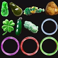 Elegant Jade Jewelry Pieces Including Gourd Four Leaf Clover Animal Motifs And Colored Bracelets