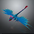 Flying Blue Red Winged 3D Dragon Character With Detailed Mythical Creature Design