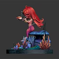 Cute Little Mermaid Figurine With Colorful Coral And Seaweed Decor