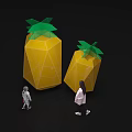 Pineapple Shaped Yellow Green Art Installation With Children And Adults Walking