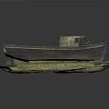 Old Wooden Boat as Water Transport with Cabin Structure on Sandy Base