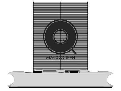 MACGQUEEN Reception Desk With Modern Design And Circular Logo On Striped Backdrop 3d model