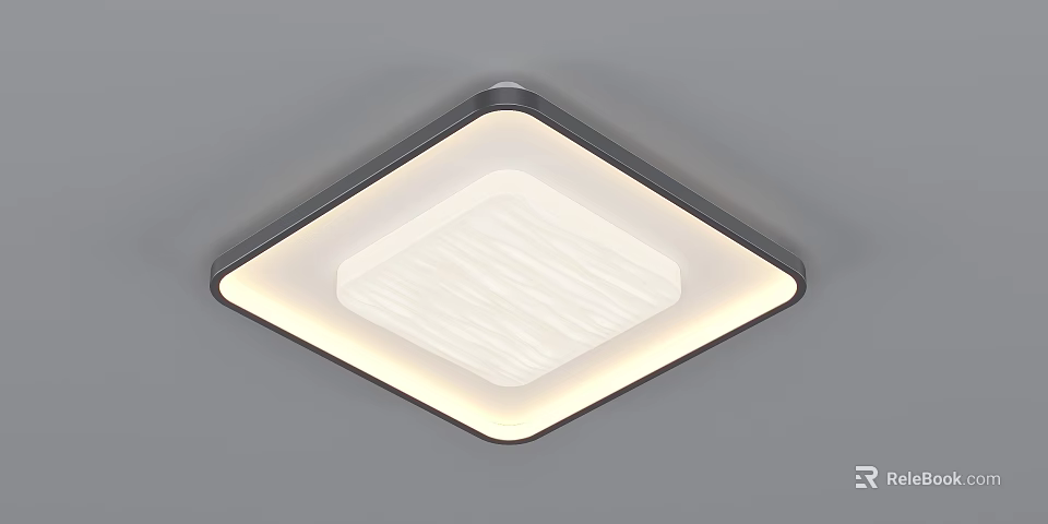 Modern Square Ceiling Light With White Textured Panel Black Frame And Illuminated Edge 3d model 
