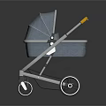 Modern Gray Baby Stroller With Yellow Handle Canopy And Four Wheels