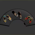 Colorful Patterned Vibrant Shoes Displayed On Curved Stand With Stylish Design