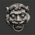 Vintage Metal Lion Head Door Knocker With Carved Mane And Ring Details