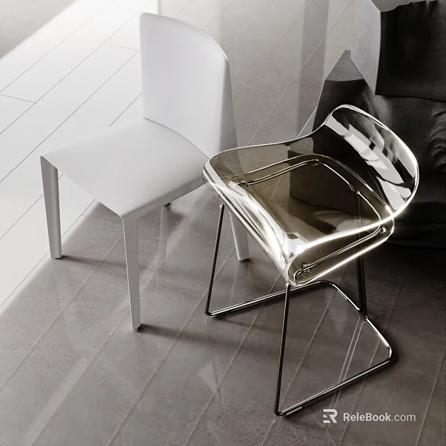 Modern Transparent Leisure Chair With Metal Legs And White Accent Chair In Interior 3d model 