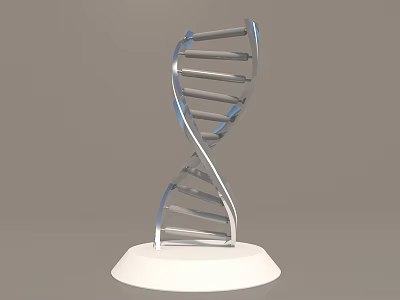 Detailed Silver DNA Double Helix Structure Model on White Base 3d model