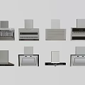 Modern Kitchen Appliances Showcasing Various Different Range Hood Designs And Styles 3d model