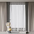 Elegant Interior with Beige Curtains White Sheer and Bear Doll Decor 3d model
