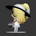 Cute Anime Character Figurines With Blond Hair Wide Brim Hat White Dress And Colorful Bases