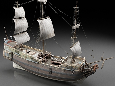 Warship Wooden Boat Sailing Old Warship 3d model