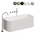 Modern White Ribbed Bathtub Design With Silver Faucet And Control Knobs