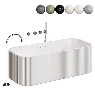 Modern White Ribbed Bathtub Design With Silver Faucet And Control Knobs 3d model