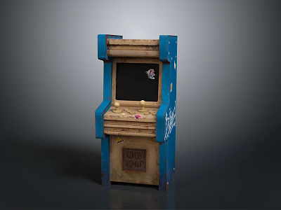 Vintage Arcade Machine With Blue Exterior Wooden Frame And Graffiti Details 3d model