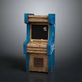 Vintage Arcade Machine With Blue Exterior Wooden Frame And Graffiti Details