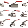 Stainless Steel Pipes With Multiple Ball Valves And Red Handles Design