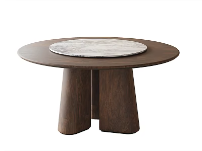 Round Modern Dining Table With Marble Top And Wooden Base Design 3d model