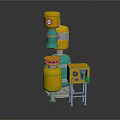 Industrial Processing Equipment With Yellow Blue Cylindrical Tanks Control Panel And Ladder