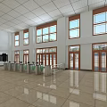 Spacious Modern Service Hall With Bright Windows Tile Floor And Service Counters 3d model