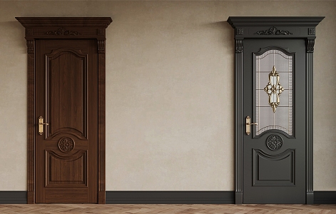 French Middle Style Door Single Door Interior Door Hollow Glass Door 3d model